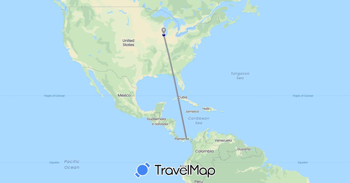TravelMap itinerary: driving, bus, plane in Panama, United States (North America)